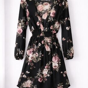 J for Justify Black and Pink Floral Long Sleeve Dress